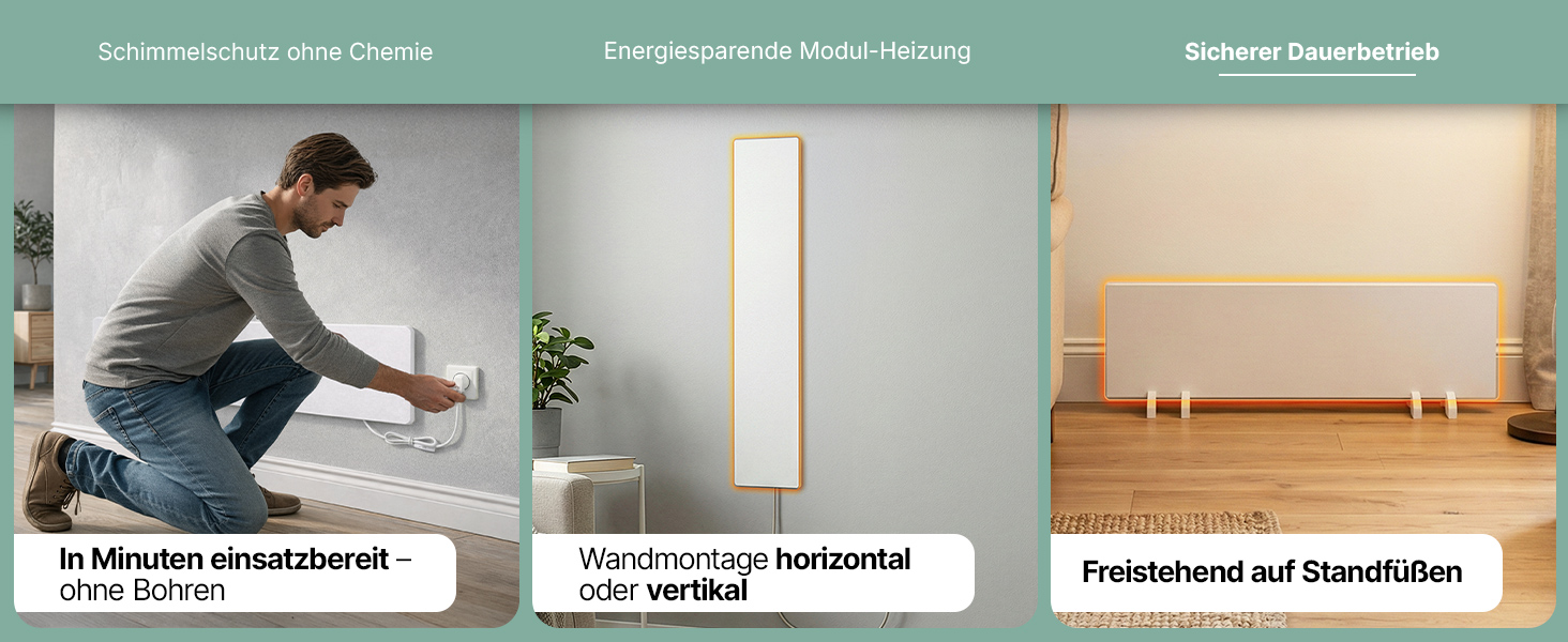 Heidenfeld AS100 Anti-Schimmel-Heizung zur Wandmontage oder freistehenden Nutzung auf Standf&uuml;&szlig;en